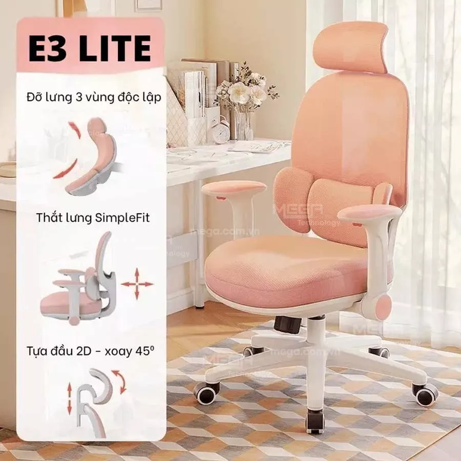 Ghế công thái học Manson E3 Lite Màu Hồng