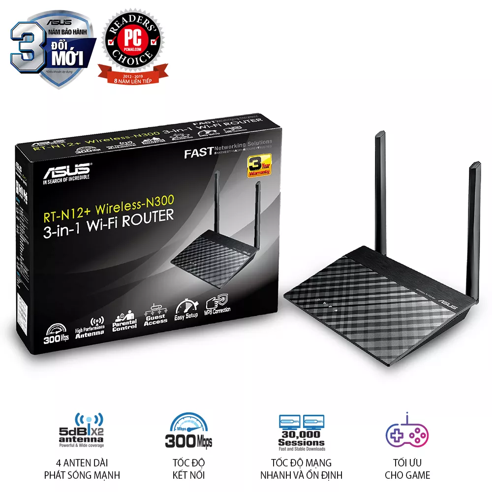 Router Wifi Asus RT-N12+ N300 3-in-1
