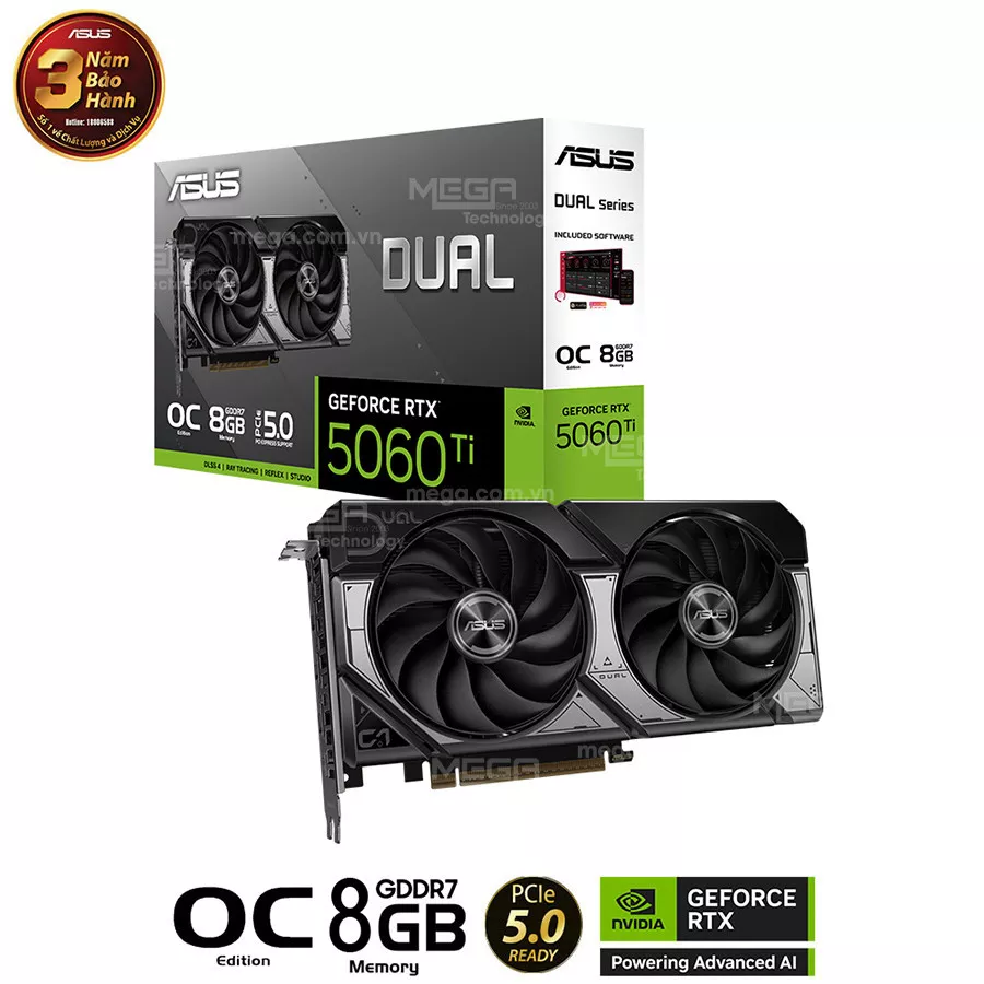 Vga ASUS Dual GeForce RTX 5060 Ti 8GB GDDR7 OC Edition